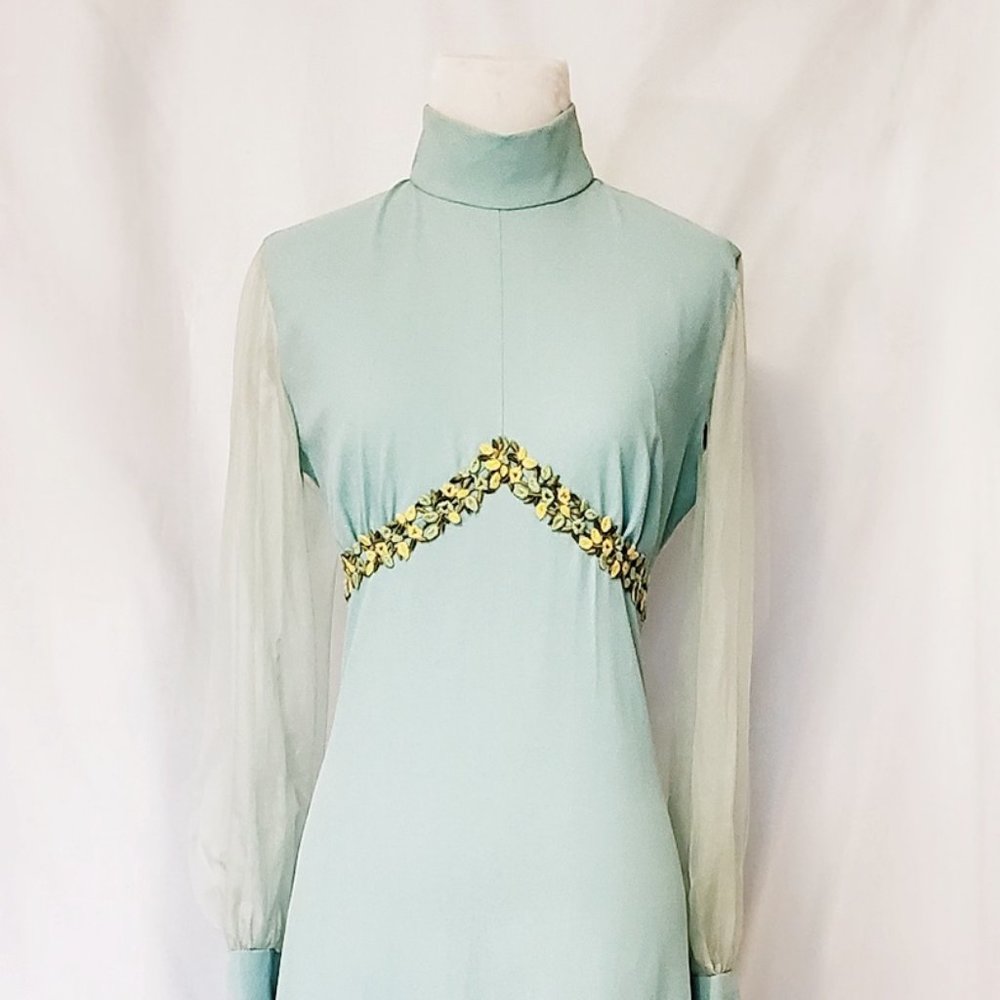 Vintage Blue Dress with Flower Detail